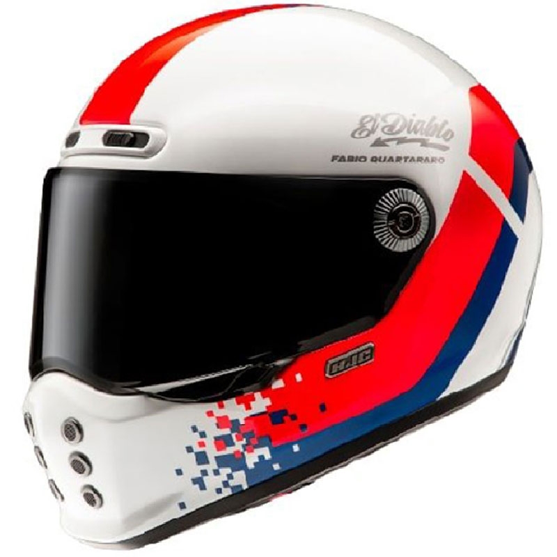 Integreeritud mootorratta kiiver HJC V10 Fabio Quartararo 20 Retro valge-punane-sinine