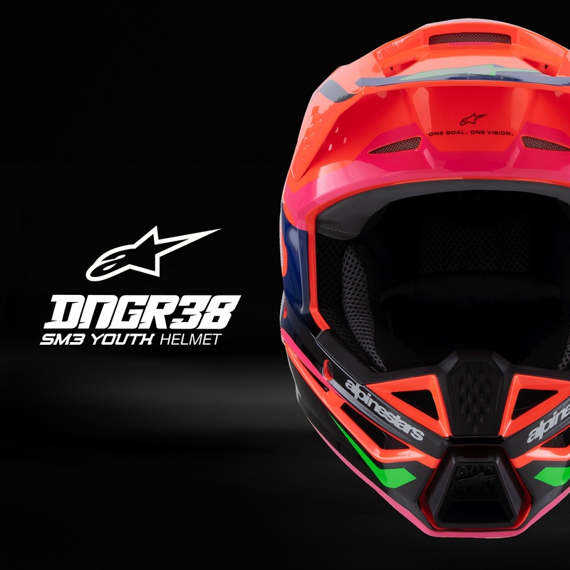 Laste motokrossikiiver Alpinestars S-M3 HAIDEN DEEGAN fluo oranž-lilla-roosa-roosa-roheline