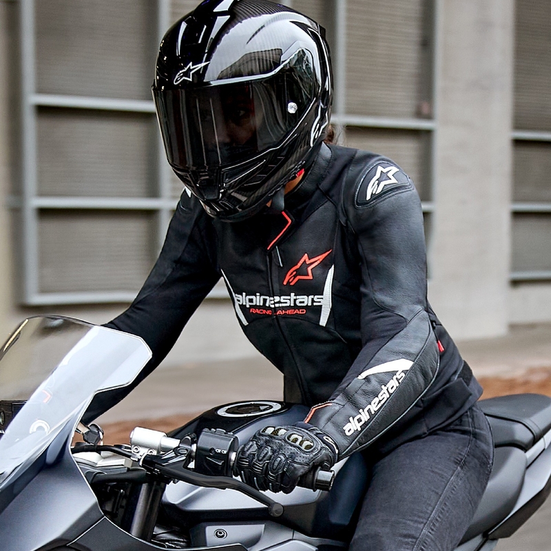 Alpinestars Stella Faster 3 naiste nahast mootorratta jope must-valge-fluoripunane