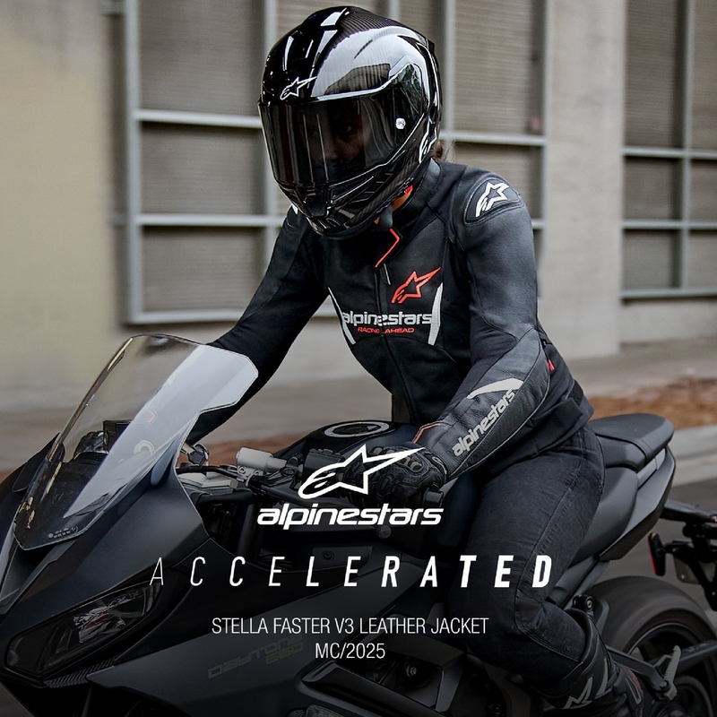 Alpinestars Stella Faster 3 naiste nahast mootorratta jope must-valge-fluoripunane