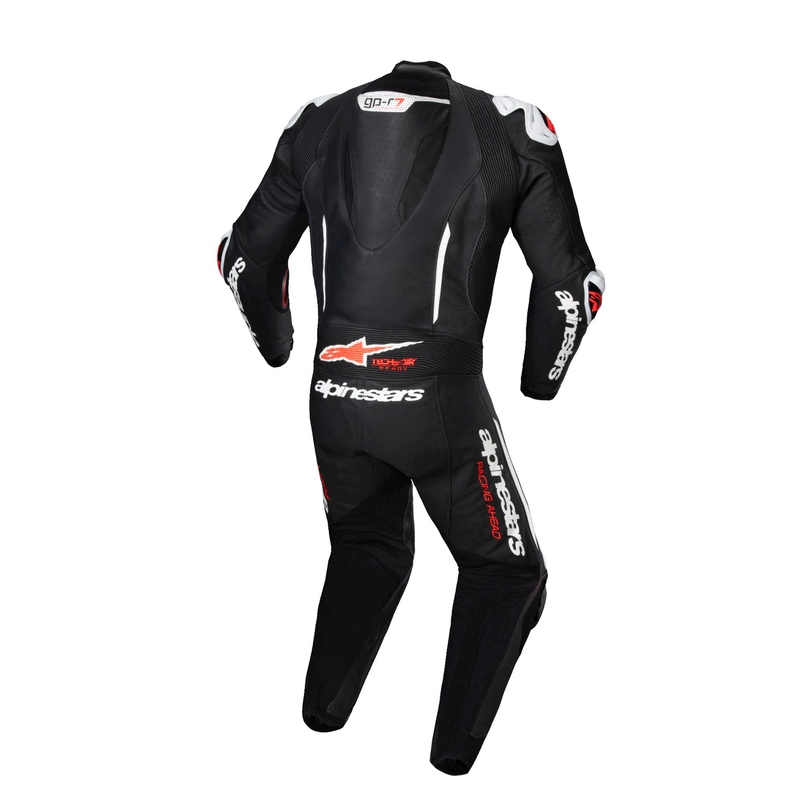 Alpinestars GP-R7 Tech-Air valmis/ühilduv must-valge-fluorpunane üheosaline nahast mootorrattaülikond