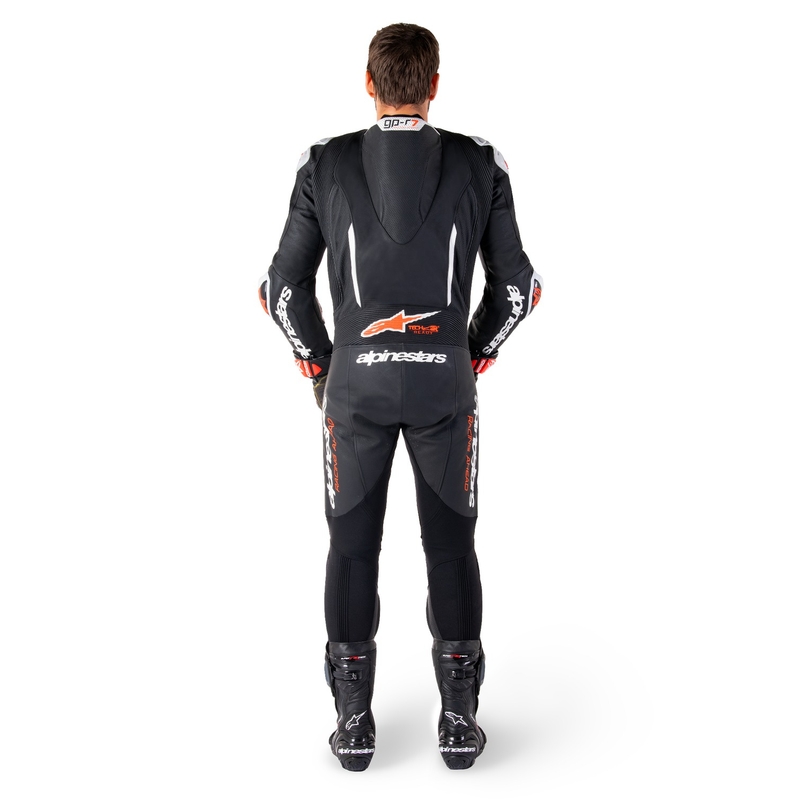 Alpinestars GP-R7 Tech-Air valmis/ühilduv must-valge-fluorpunane üheosaline nahast mootorrattaülikond