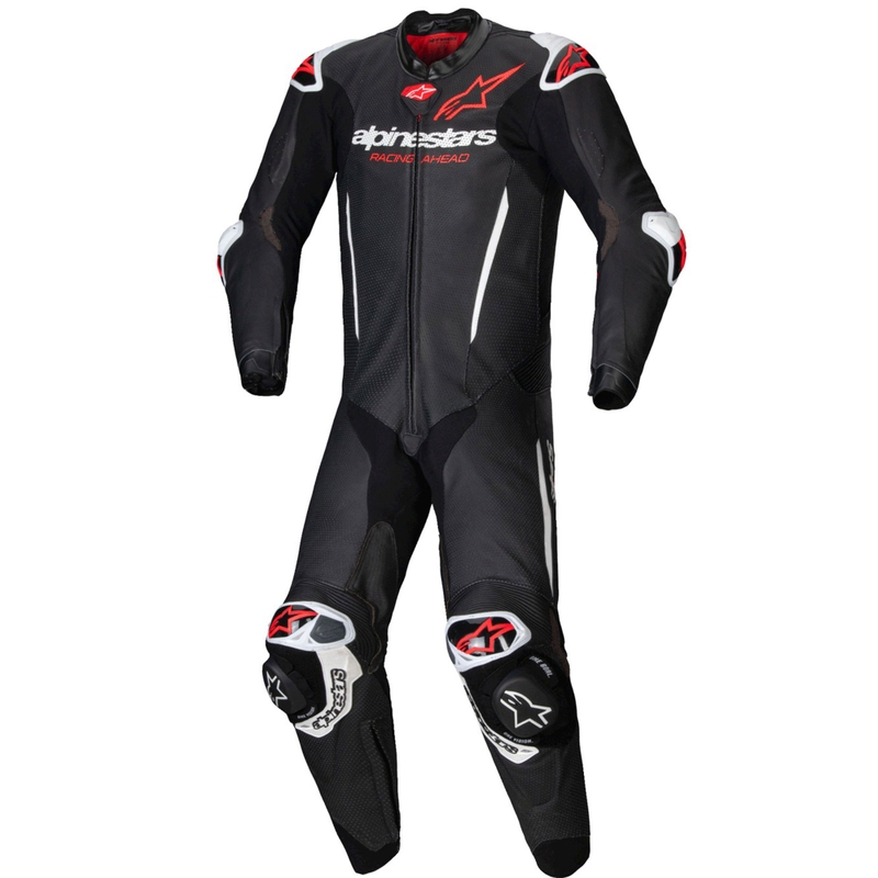 Alpinestars GP-R7 Tech-Air valmis/ühilduv must-valge-fluorpunane üheosaline nahast mootorrattaülikond