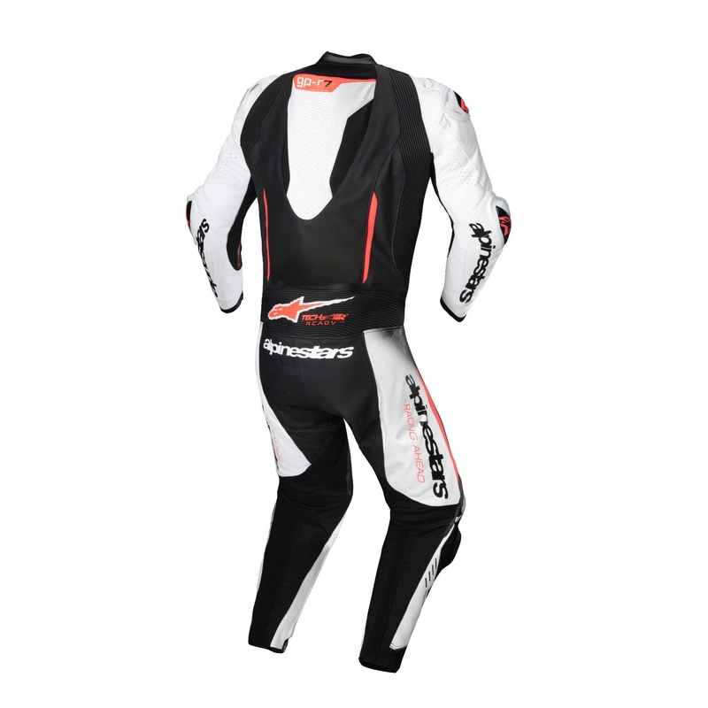 Alpinestars GP-R7 Tech-Air valmis/ühilduv valge-must-fluo punane üheosaline nahkkostüüm