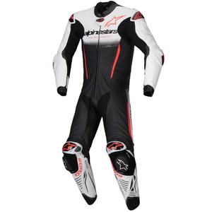 Alpinestars GP-R7 Tech-Air valmis/ühilduv valge-must-fluo punane üheosaline nahkkostüüm