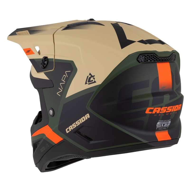 Cassida Cross Cup 2 Napa motokrossi kiiver matt liivakas-roheline-oranž-must