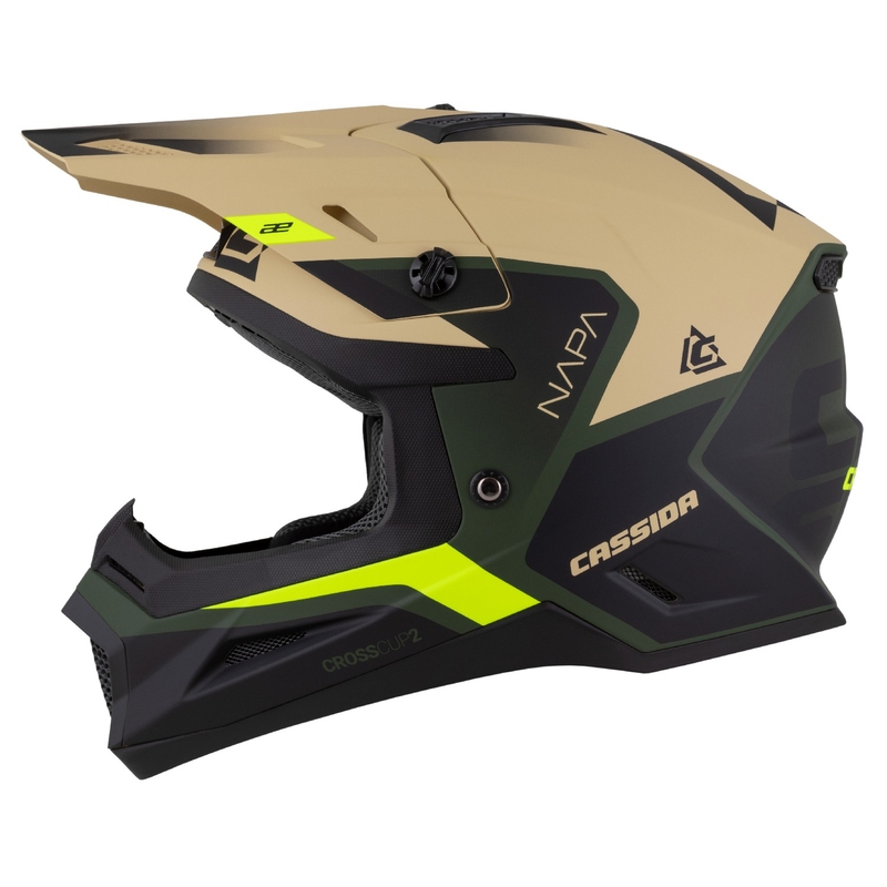 Cassida Cross Cup 2 Napa motokrossi kiiver matt liivakas-roheline-fluo kollane-must