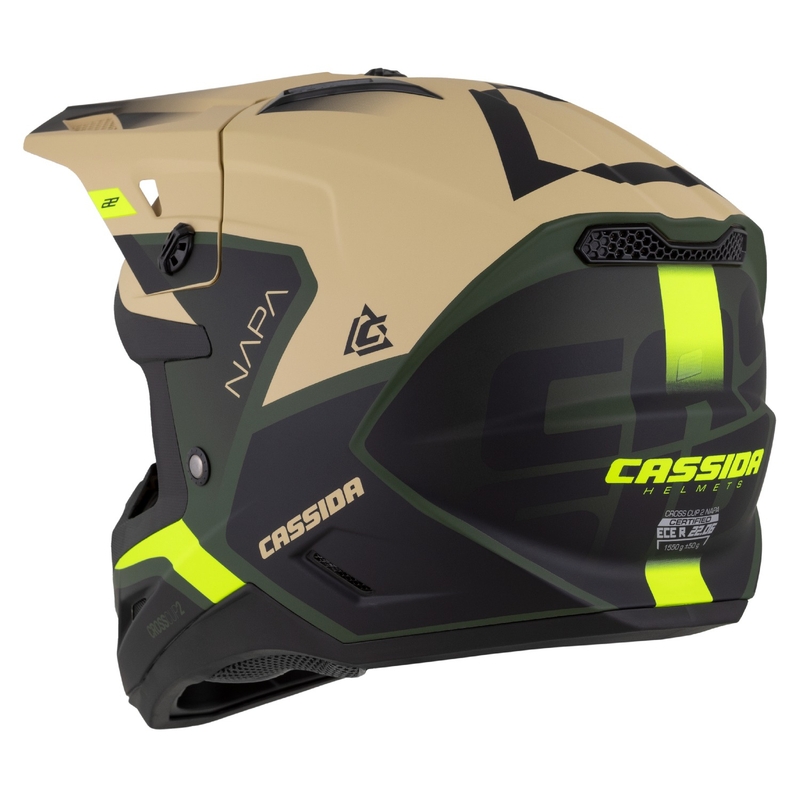 Cassida Cross Cup 2 Napa motokrossi kiiver matt liivakas-roheline-fluo kollane-must