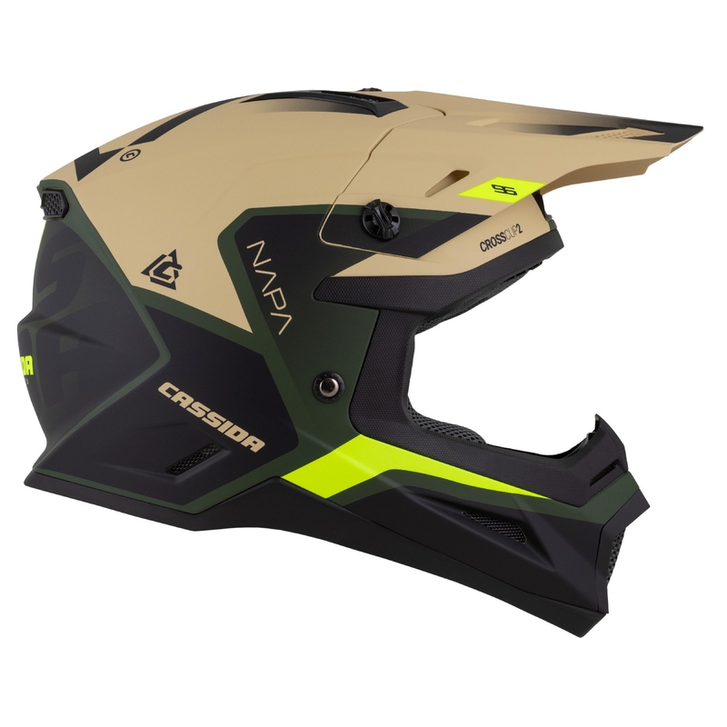 Cassida Cross Cup 2 Napa motokrossi kiiver matt liivakas-roheline-fluo kollane-must