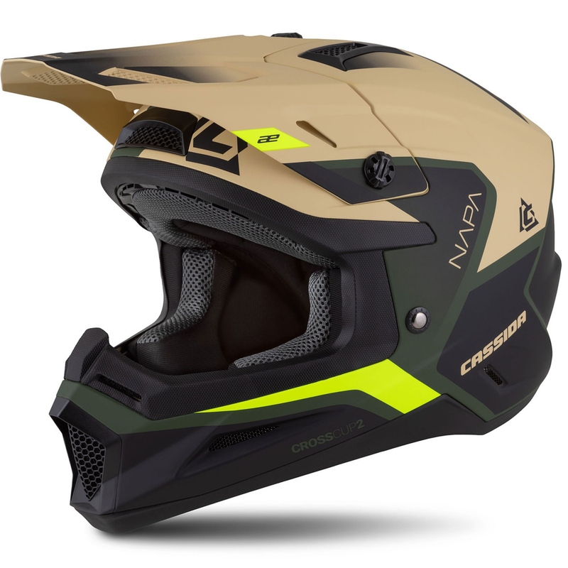 Cassida Cross Cup 2 Napa motokrossi kiiver matt liivakas-roheline-fluo kollane-must