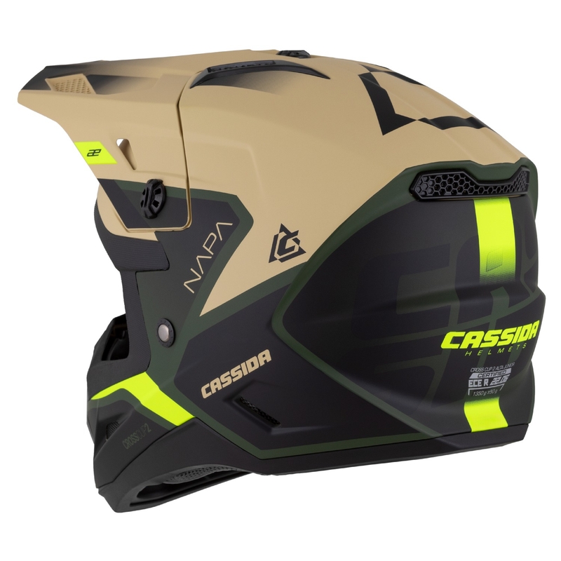 Laste motokrossi kiiver Cassida Cross Cup 2 Napa matt liiva-roheline-fluo kollane-must