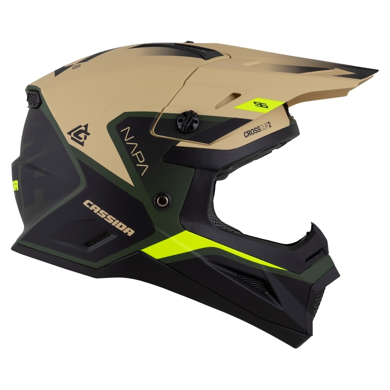 Laste motokrossi kiiver Cassida Cross Cup 2 Napa matt liiva-roheline-fluo kollane-must