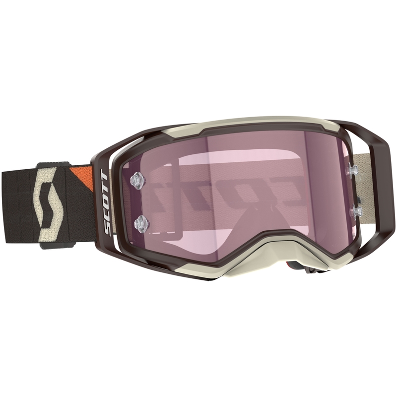 Motokross prillid SCOTT Prospect 2.0 AMP tumepruun-beež koos roosa pleksiga