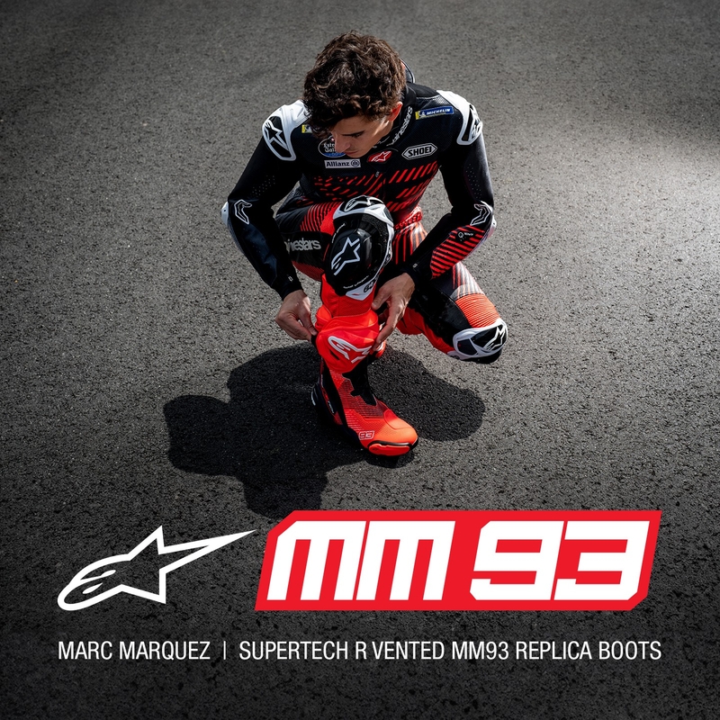 Alpinestars Supertech R Vented Limited Edition MM93 Marc Marquez fluo punane-sinine-mustad mootorratta saapad