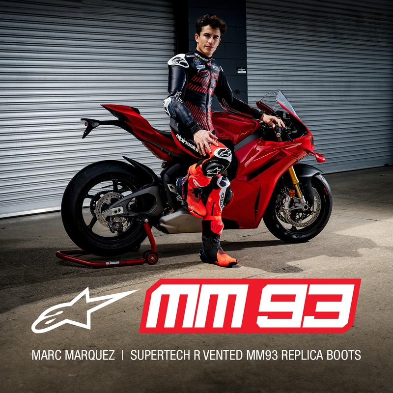 Alpinestars Supertech R Vented Limited Edition MM93 Marc Marquez fluo punane-sinine-mustad mootorratta saapad