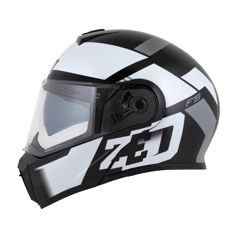Ümberpööratav mootorratta kiiver ZED F19 must-valge-hall