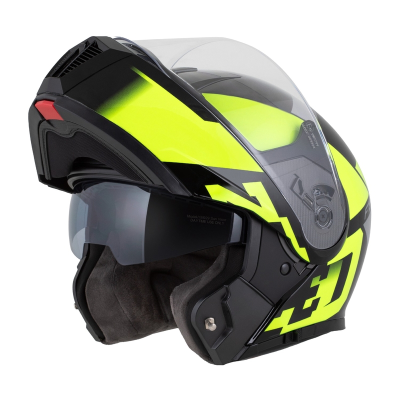 Ümberpööratav mootorratta kiiver ZED F19 must-fluo kollane