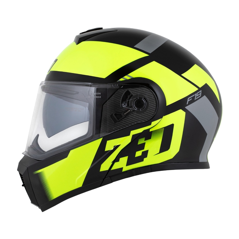 Ümberpööratav mootorratta kiiver ZED F19 must-fluo kollane