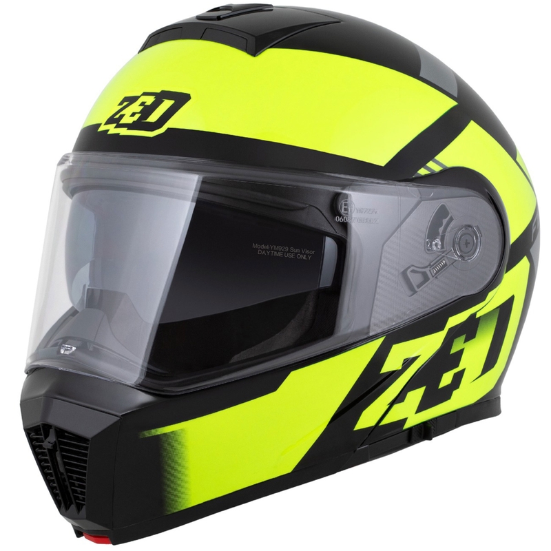 Ümberpööratav mootorratta kiiver ZED F19 must-fluo kollane