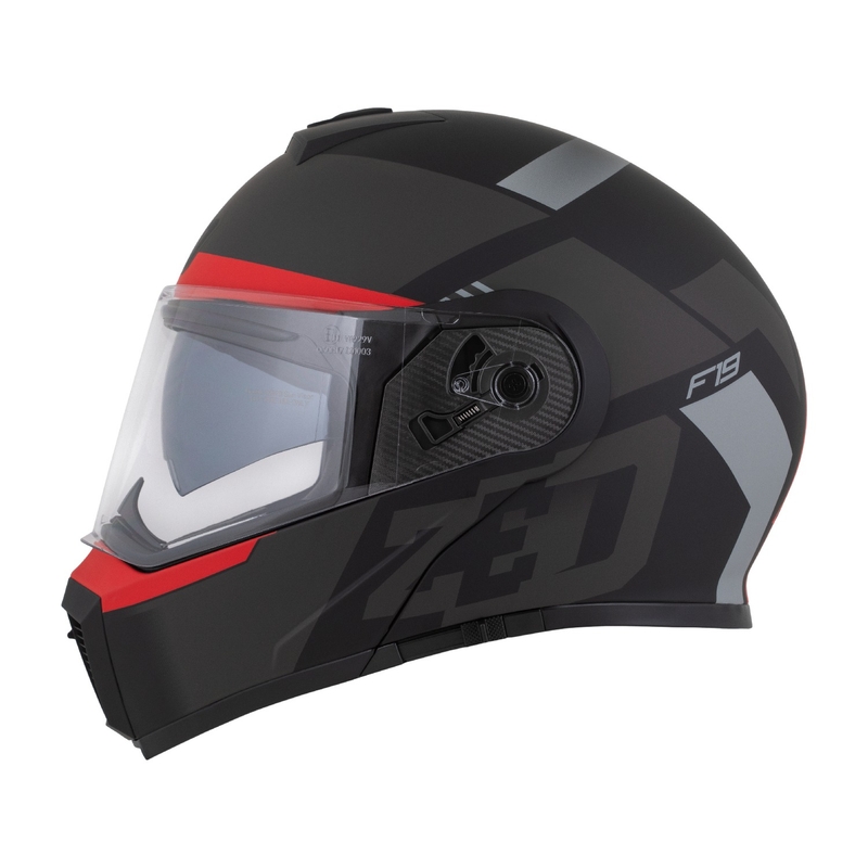 Ümberpööratav mootorratta kiiver ZED F19 matt must-fluo punane-hall