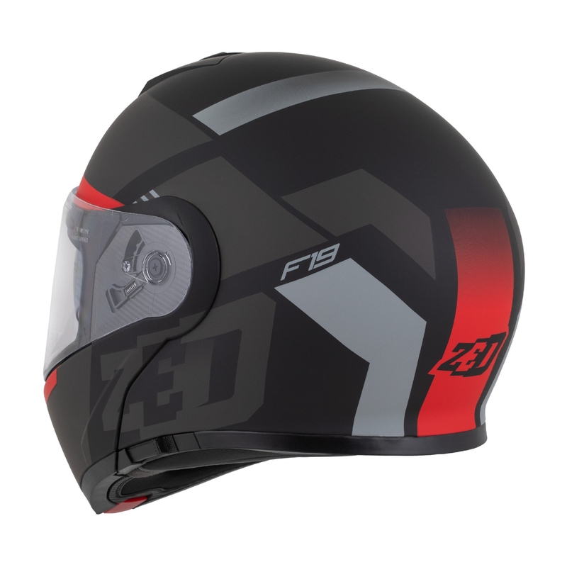 Ümberpööratav mootorratta kiiver ZED F19 matt must-fluo punane-hall
