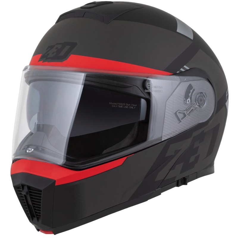 Ümberpööratav mootorratta kiiver ZED F19 matt must-fluo punane-hall