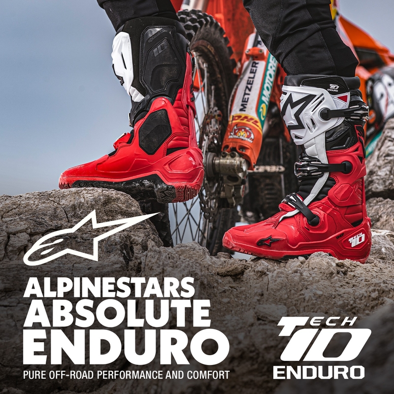 Alpinestars Tech 10 Enduro punane-must-valge mootorratta saapad