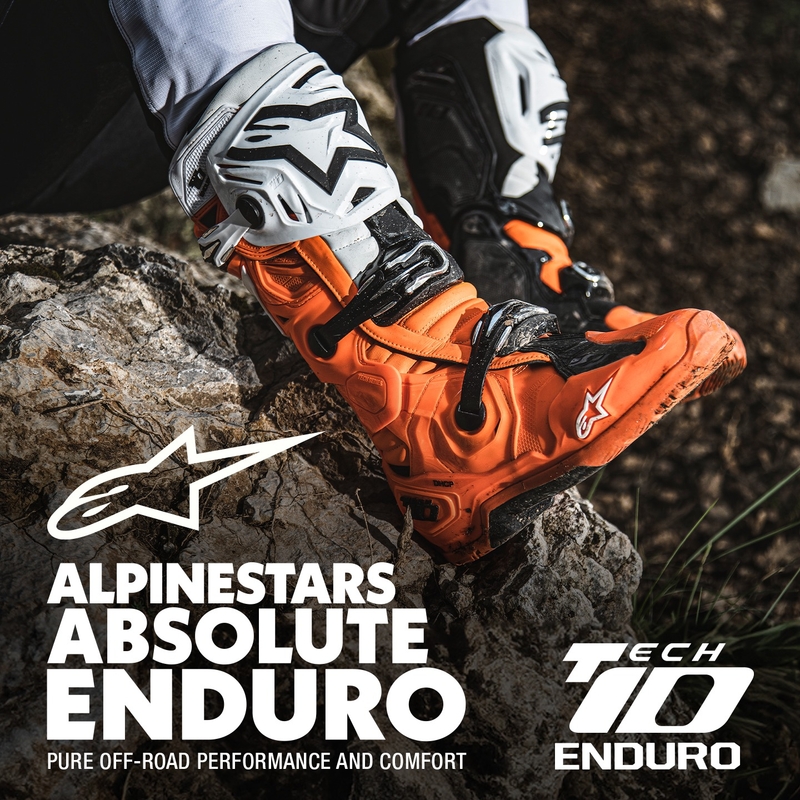 Alpinestars Tech 10 Enduro fluo oranž-must-valge mootorratta saapad