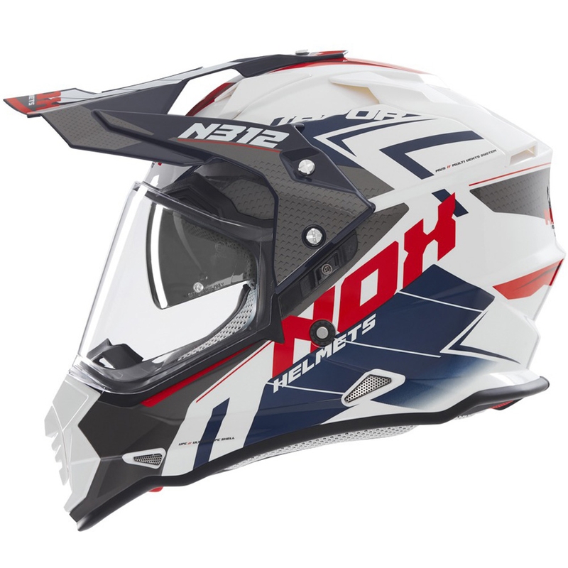 Enduro mootorratta kiiver NOX N312 Vapor valge-must-sinine