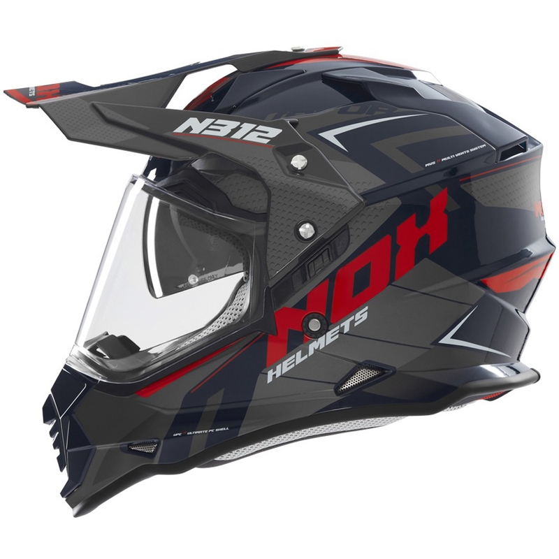 Enduro mootorratta kiiver NOX N312 Vapor must-sinine-punane