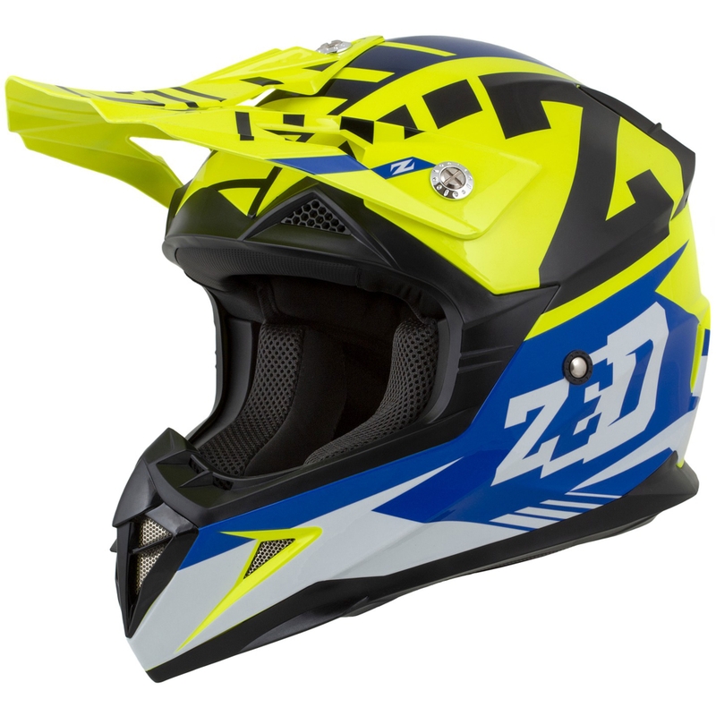 Laste motokrossikiiver ZED X1.9D Targa fluo kollane-sinine-must-valge