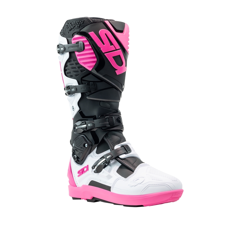 SiDi Crossfire 3 SRS mustad, valged ja roosad mootorratta saapad