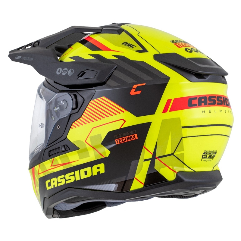 Enduro kiiver Cassida Road Runner TechniX fluo kollane-must-oranž-hall