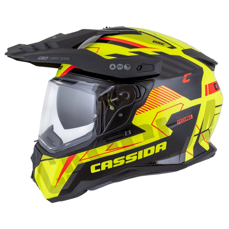Enduro kiiver Cassida Road Runner TechniX fluo kollane-must-oranž-hall