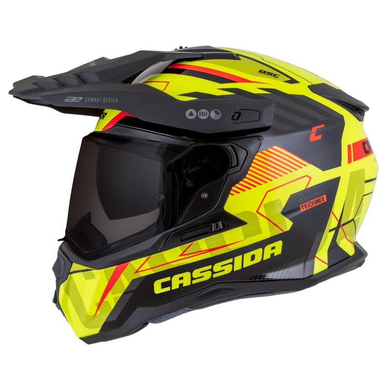 Enduro kiiver Cassida Road Runner TechniX fluo kollane-must-oranž-hall