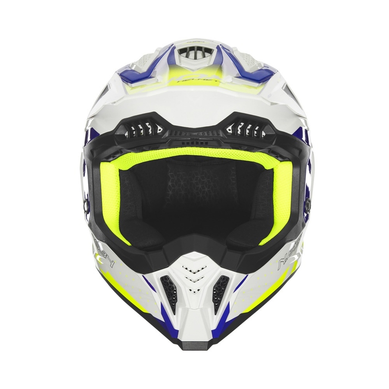 Motokrosová helma NOX N634 bílo-modro-fluo žlutá