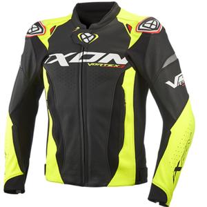 Nahast mootorratta jakk IXON Vortex 3 must-fluo kollane