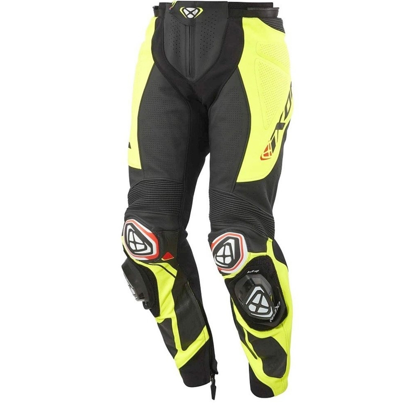 IXON Vortex 3 mustad-fluo kollased nahast mootorrattapüksid