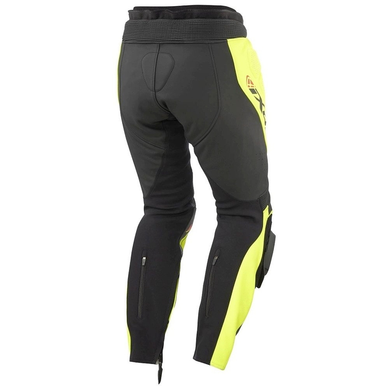 IXON Vortex 3 mustad-fluo kollased nahast mootorrattapüksid