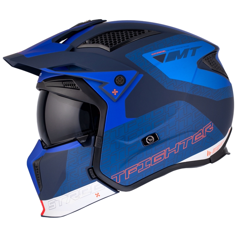 Otevřená přilba s maskou MT Streetfighter SV Totem C17 bílo-modrá