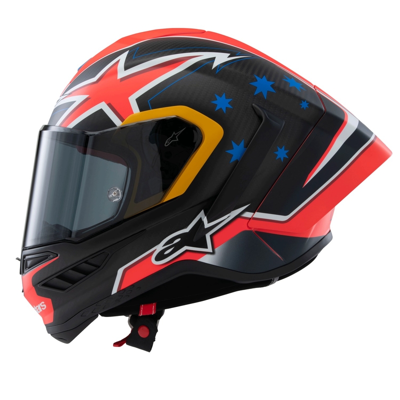 Alpinestars Supertech R10 Limited Edition Jack Miller matt süsiniku punane-sinine-kollane-valge integreeritud mootorratta kiiver