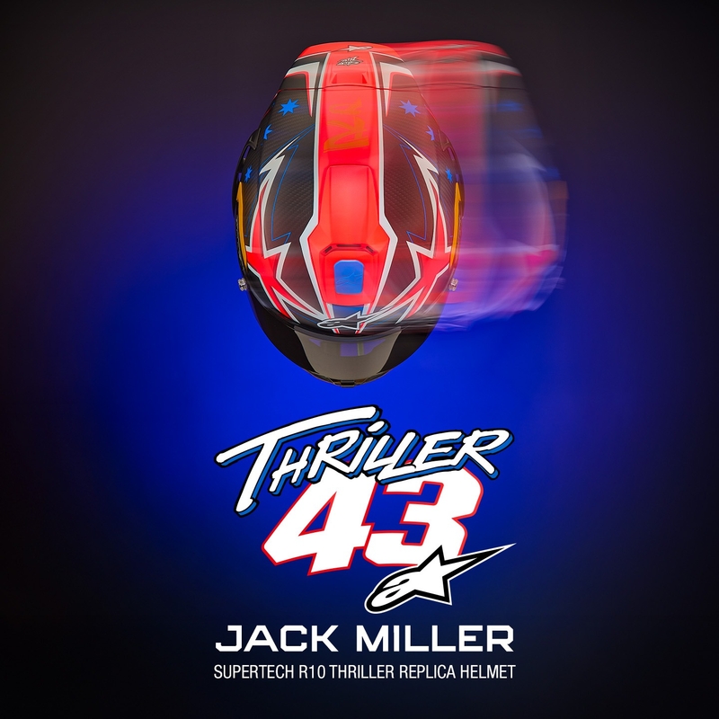 Alpinestars Supertech R10 Limited Edition Jack Miller matt süsiniku punane-sinine-kollane-valge integreeritud mootorratta kiiver