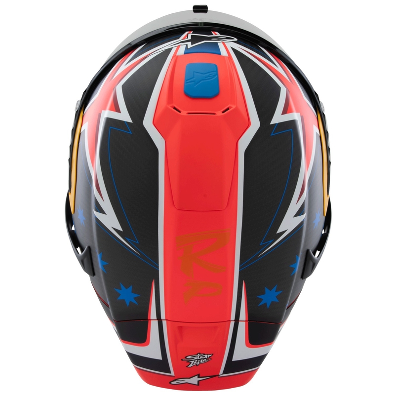 Alpinestars Supertech R10 Limited Edition Jack Miller matt süsiniku punane-sinine-kollane-valge integreeritud mootorratta kiiver