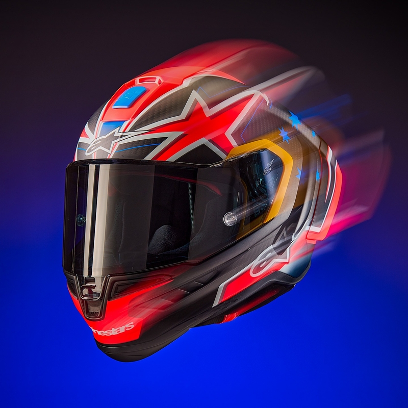 Alpinestars Supertech R10 Limited Edition Jack Miller matt süsiniku punane-sinine-kollane-valge integreeritud mootorratta kiiver