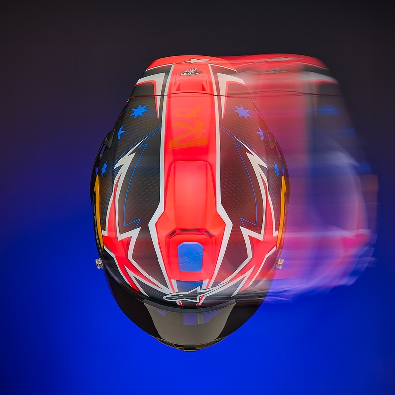 Alpinestars Supertech R10 Limited Edition Jack Miller matt süsiniku punane-sinine-kollane-valge integreeritud mootorratta kiiver