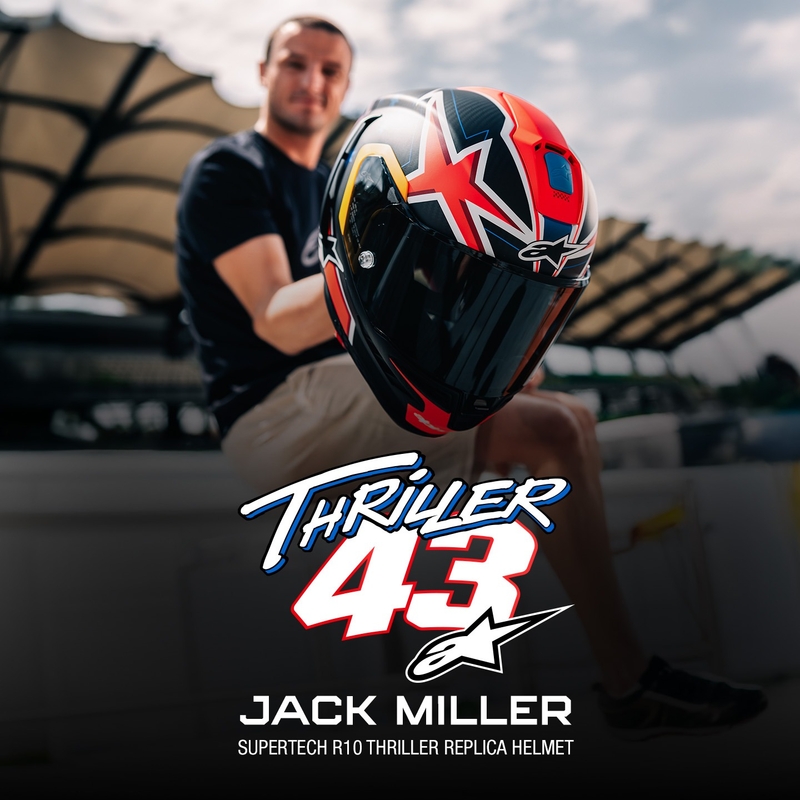 Alpinestars Supertech R10 Limited Edition Jack Miller matt süsiniku punane-sinine-kollane-valge integreeritud mootorratta kiiver