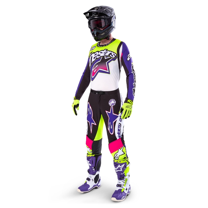 Alpinestars Supertech SX Limited Edition Dirt Studios valge-lilla-roosa-roosakas-fluo kollane motokrossitrikoo