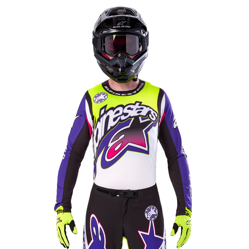 Alpinestars Supertech SX Limited Edition Dirt Studios valge-lilla-roosa-roosakas-fluo kollane motokrossitrikoo