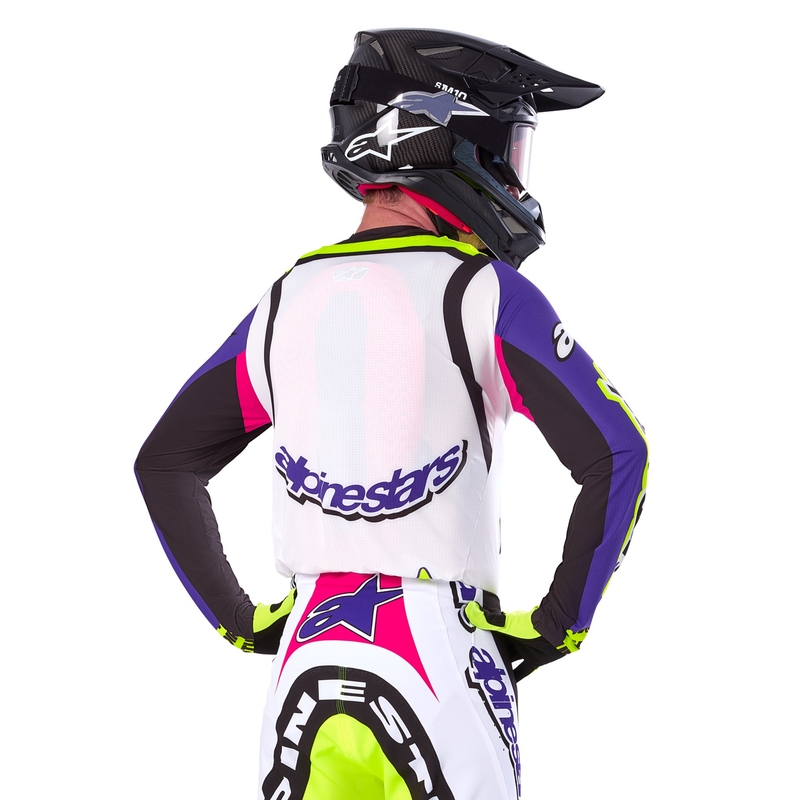 Alpinestars Supertech SX Limited Edition Dirt Studios valge-lilla-roosa-roosakas-fluo kollane motokrossitrikoo