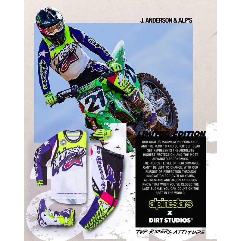 Alpinestars Supertech Limited Edition Dirt Studios motokrossipüksid valge-lilla-roosa-roosa-fluo kollane